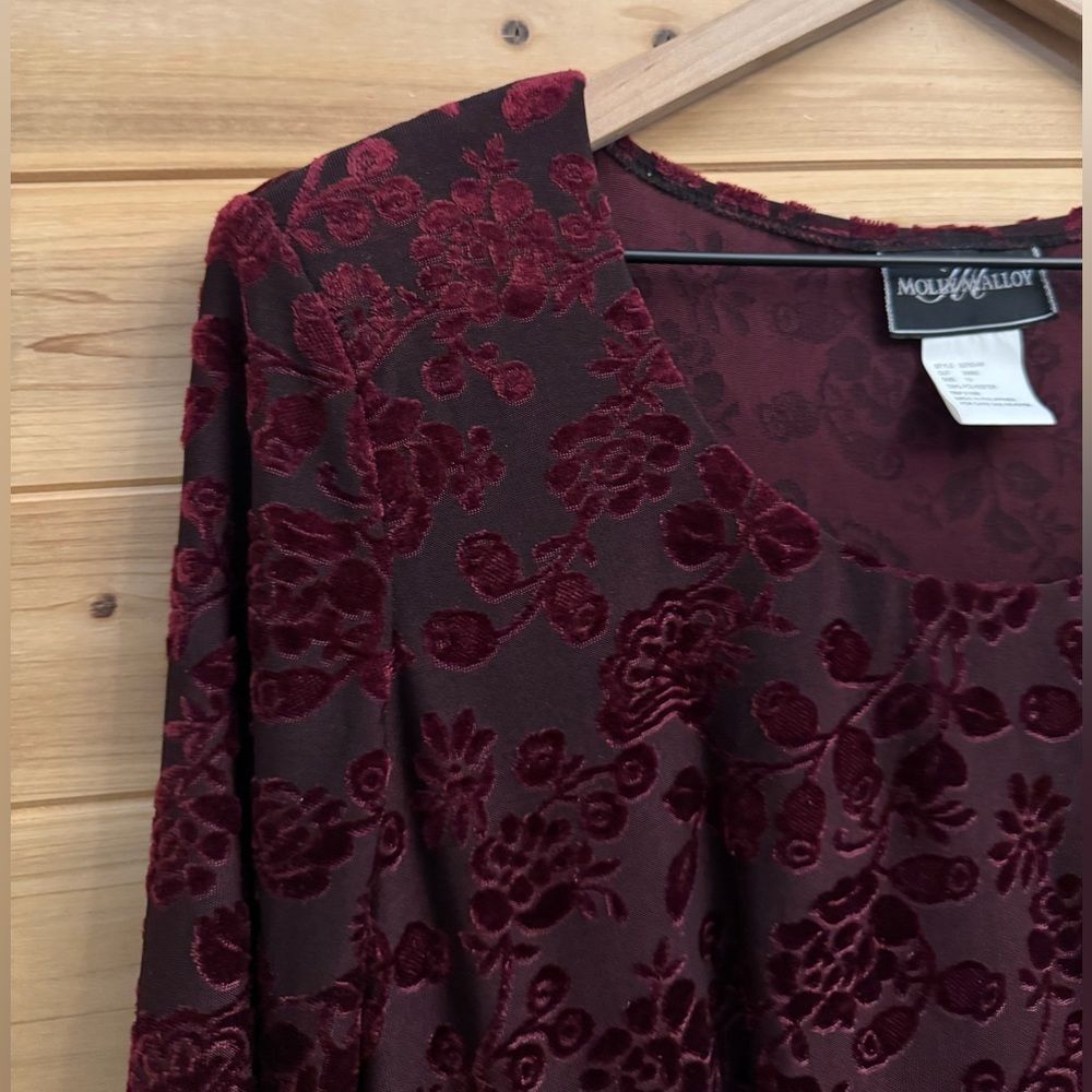 Vintage Molly Malloy Medium Floral Burnout Velvet Long Sleeve Whimsigoth Dress - Picture 2 of 12